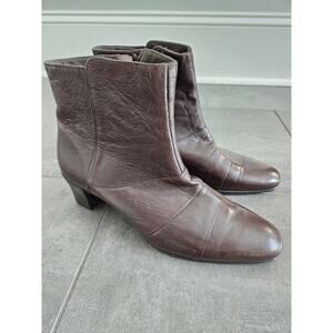 Munro Boots Women Sz 9m Brown Ankle Almond Toe Zipper Block Heels Zipper Buttery